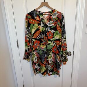 C&C California Anthropologie‎ Linen Blend Tropical Vacation Dress Pockets Sz XL